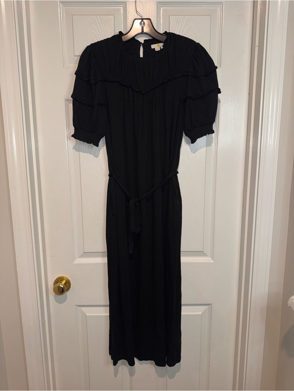 Boden Black Maxi Dress with Ruffle Yoke and Tie. Size 4R